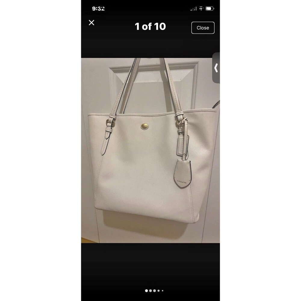 Coach Peyton Ivory  Leather Zip Top tote shoulder Bag F27349